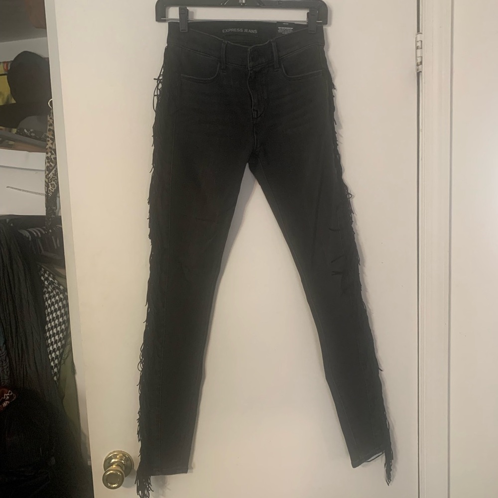 ⭐️Express Gray Fringe Detail Skinny Jeans 0R NWT